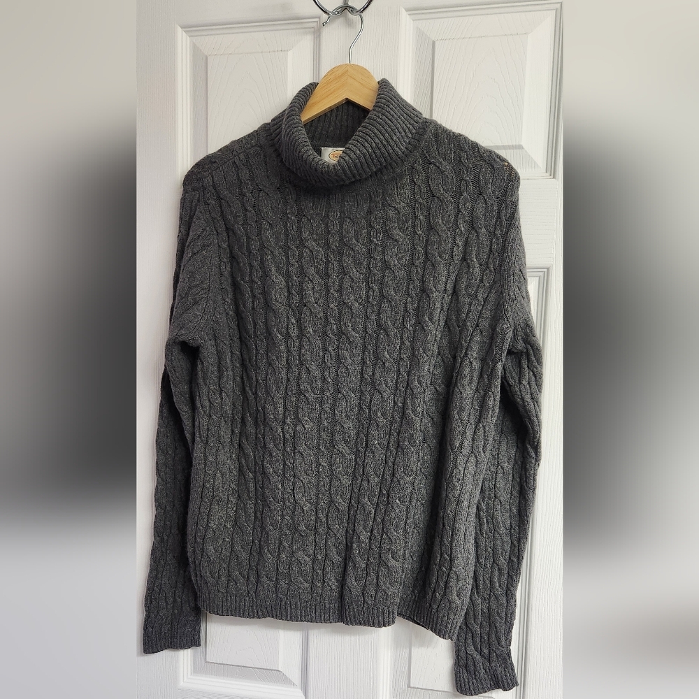 Talbots Gray Cable Knit Turtleneck Sweater
